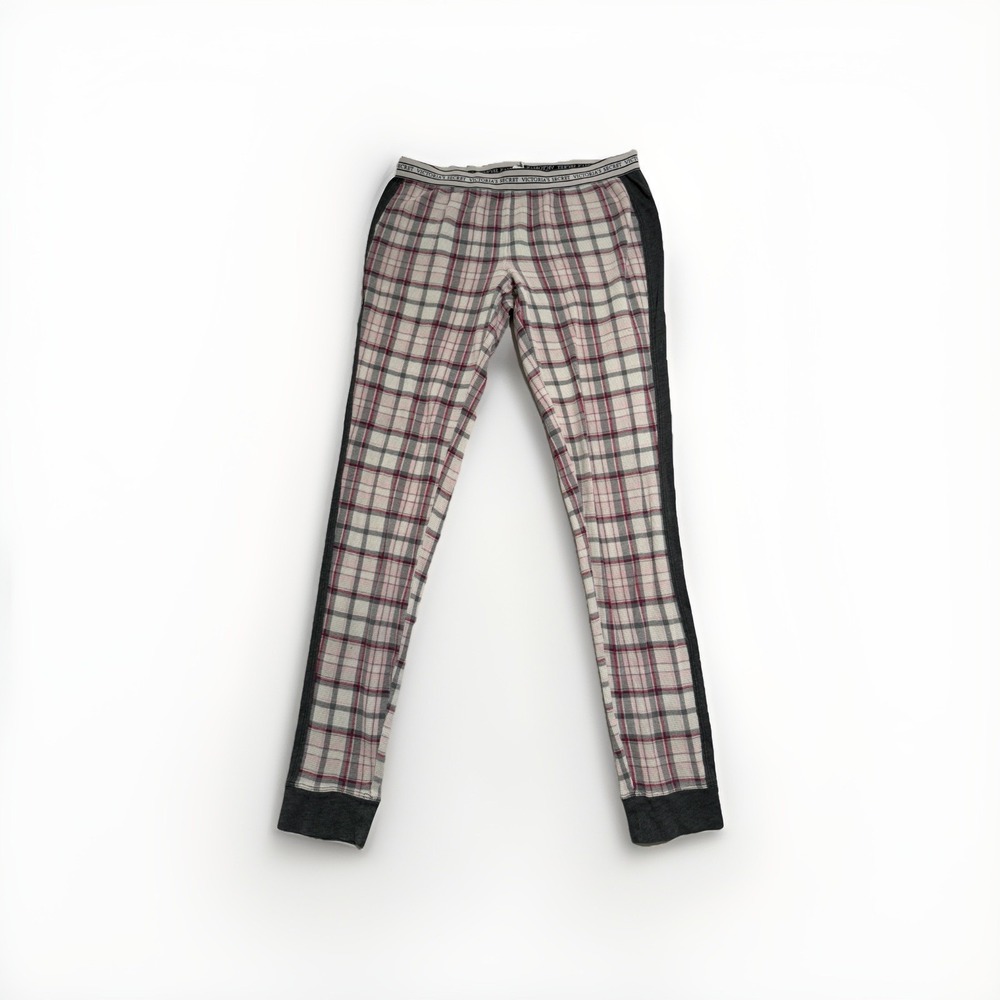 y2k victoria's‎ secret pink flannel print long john pants pajamas, women's small